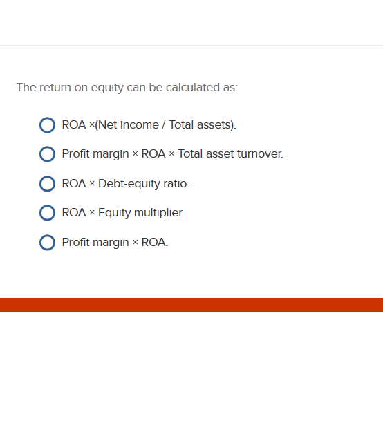 Solved The return on equity can be calculated as ROA times