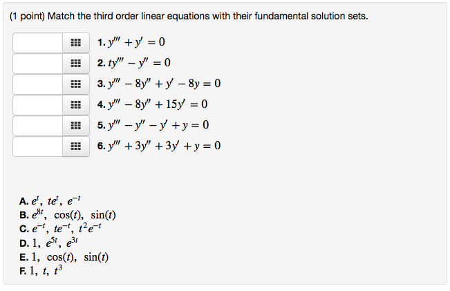 Solved Match the third order linear equations with their | Chegg.com