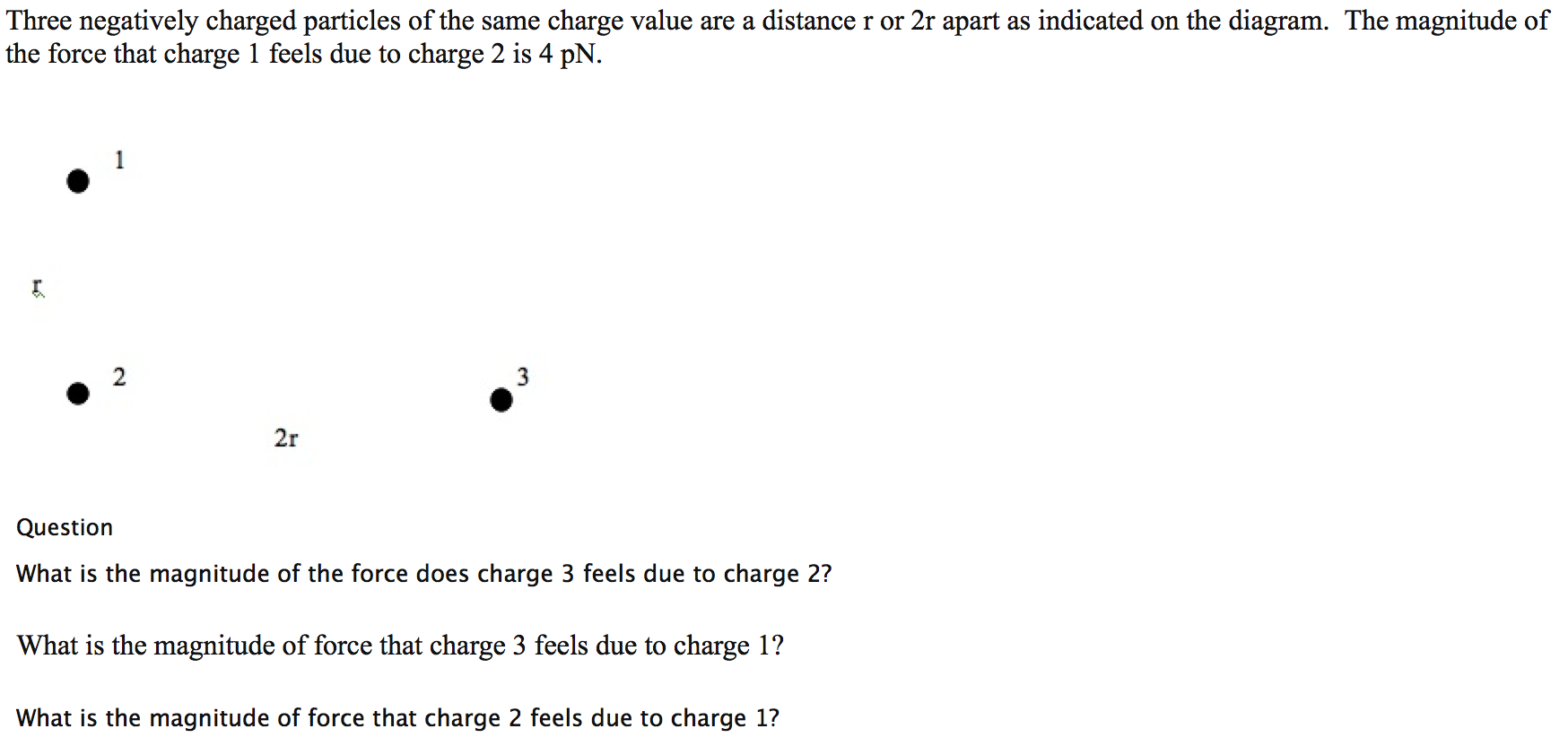 Solved Three negatively charged particles of the same charge | Chegg.com