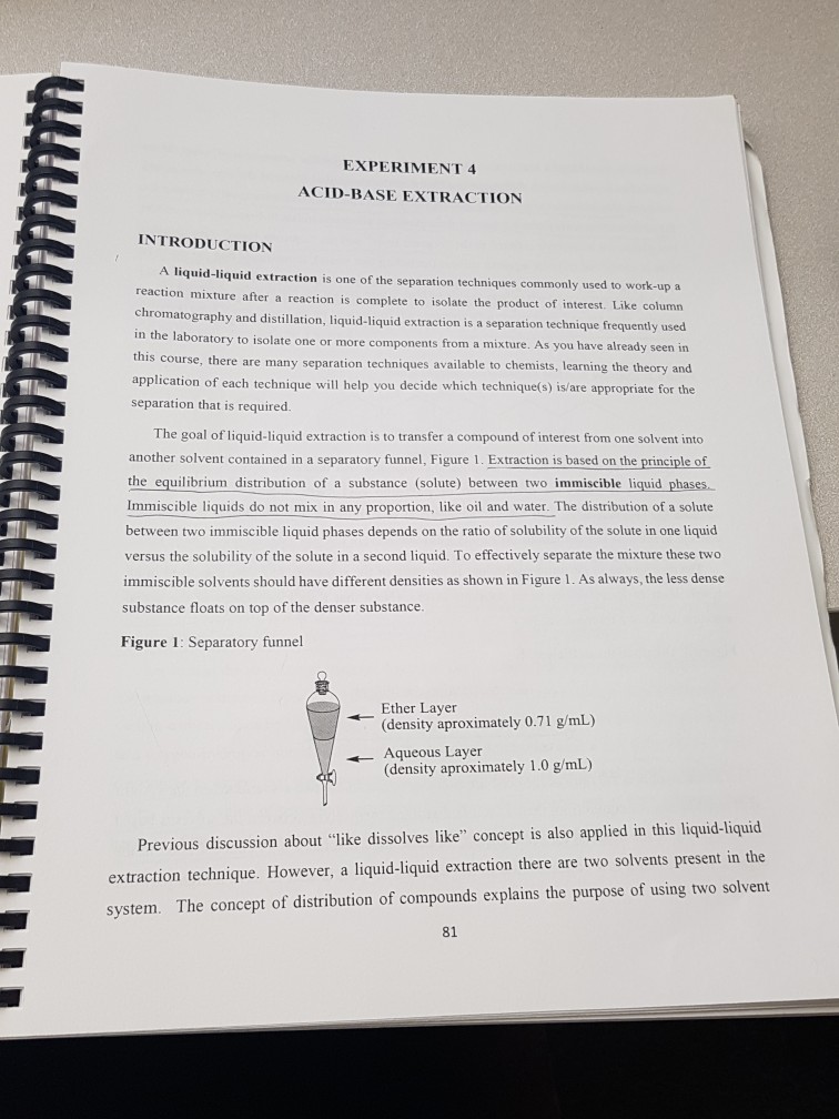 Solved Experiment 4 Acid Base Extraction Introduction A Chegg Com