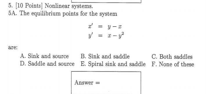Nonlinear Systems The Equilibrium Points For The Chegg