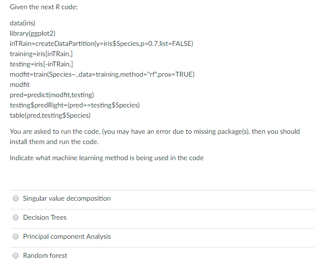 Solved Given the next R code: data(iris) library(ggplot2) | Chegg.com