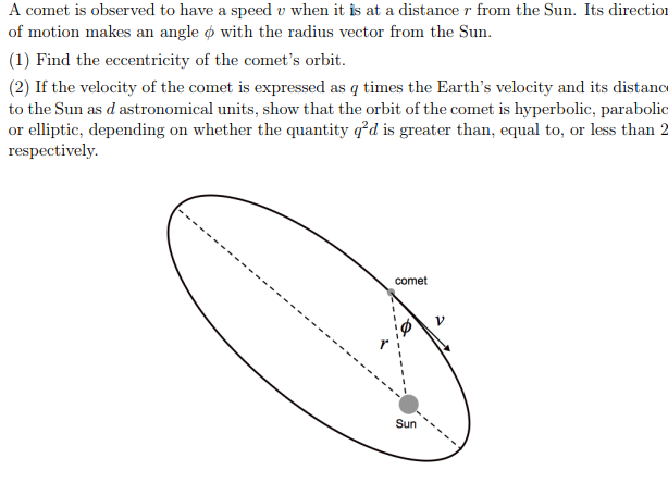 Solved A comet is observed to have a speed v when it is at a | Chegg.com