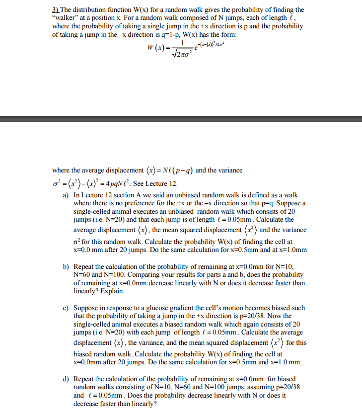 Solved The distribution function W(x) for a random walk | Chegg.com