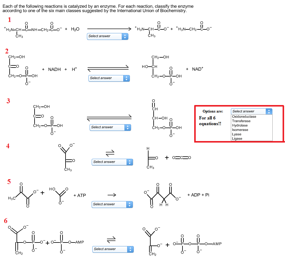Each of the following reactions is catalyzed by an | Chegg.com