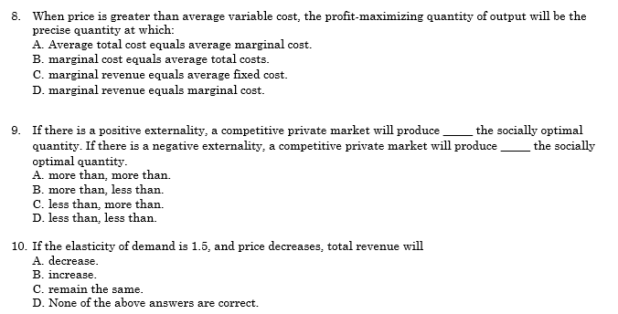 Price Is Greater Than Average Variable Cost