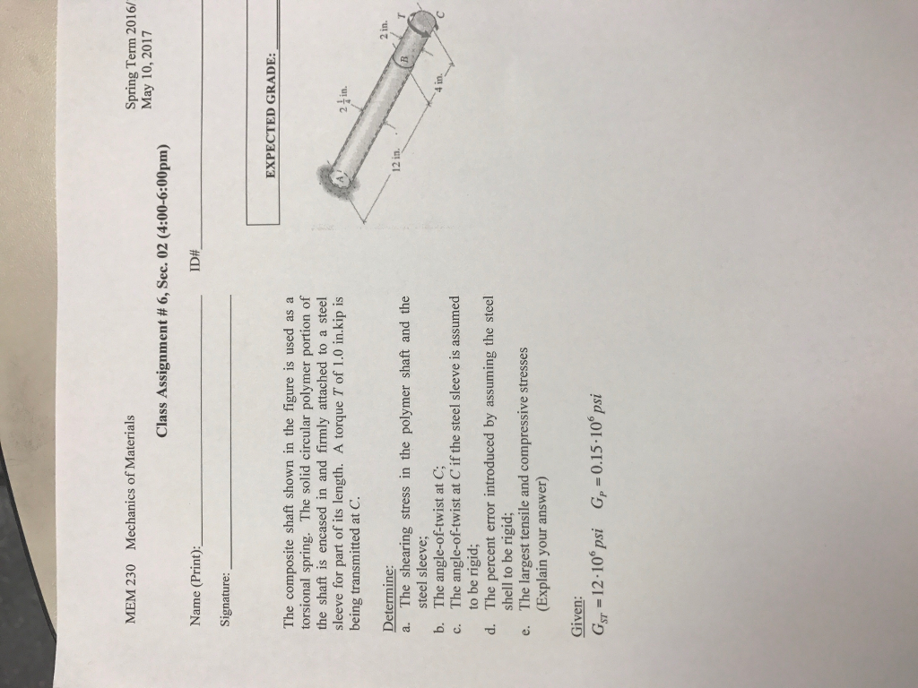 Solved The composite shaft shown in the figure is used as a | Chegg.com