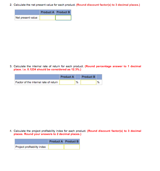 Solved 2. Calculate the net present value for each product. | Chegg.com