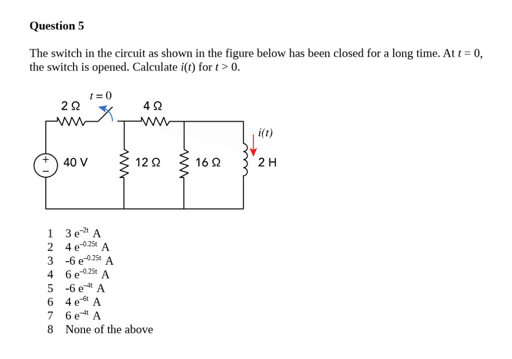 Solved Question 5 0, The switch in the circuit as shown in