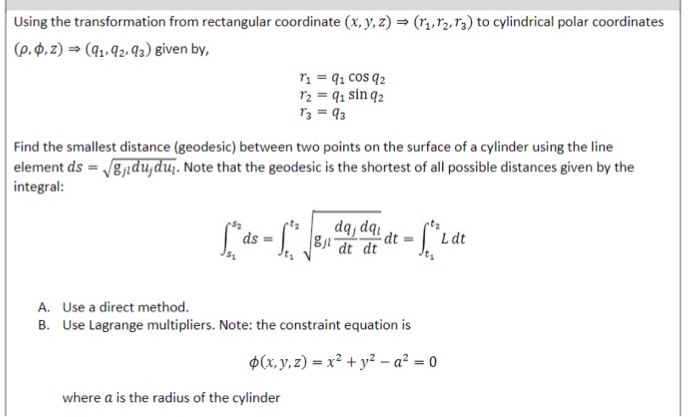 Solved Shortest Distance On A Cylinder With Hamilton's | Chegg.com