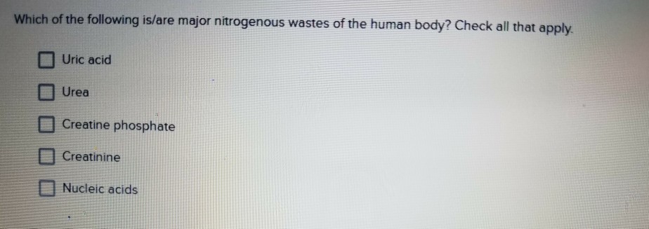 Solved Which of the following is/are major nitrogenous | Chegg.com