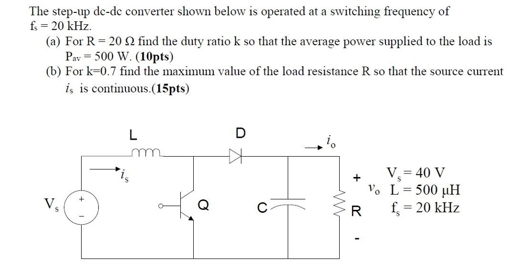 Solved The step-up de-dc converter shown below is operated | Chegg.com