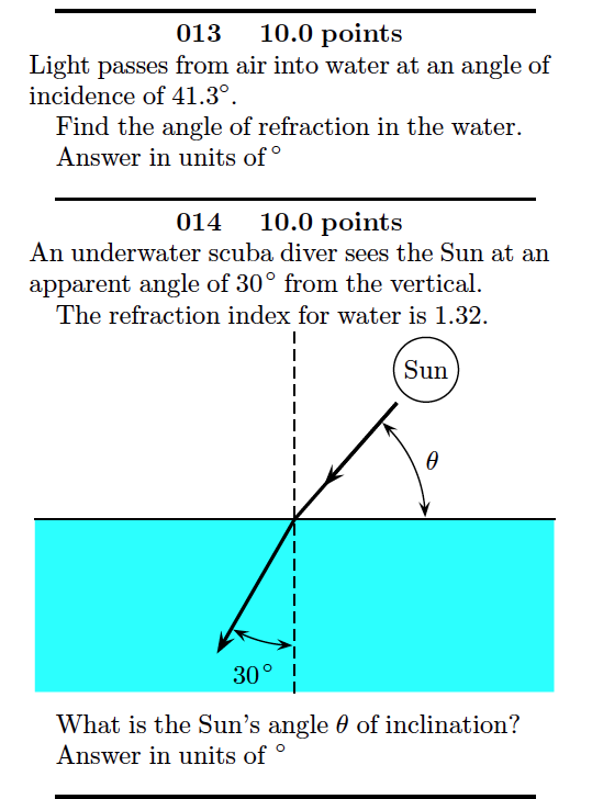 Light Passes From Air Into Water At An Angle Of | Chegg.com