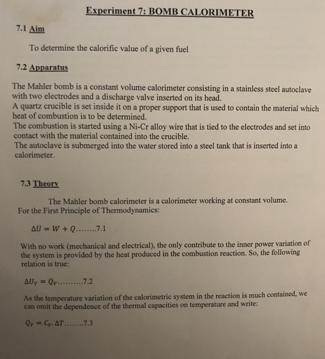 Solved Experiment 7 BOMB CALORIMETER 7.1 Aim. To determine