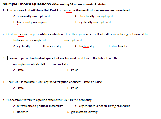 Multiple choice questions for economics with answers
