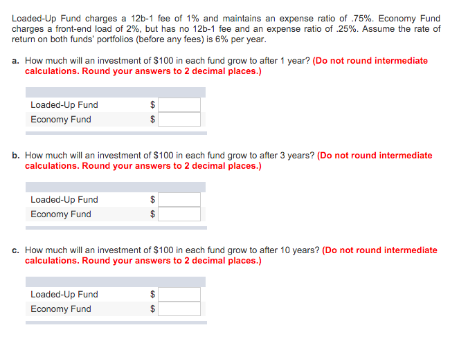 Solved Loaded-Up Fund Charges A 12b-1 Fee Of 1% And | Chegg.com