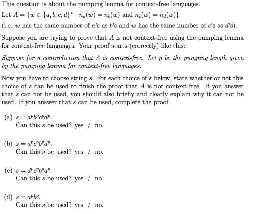 Solved This question is about the pumping lemma for