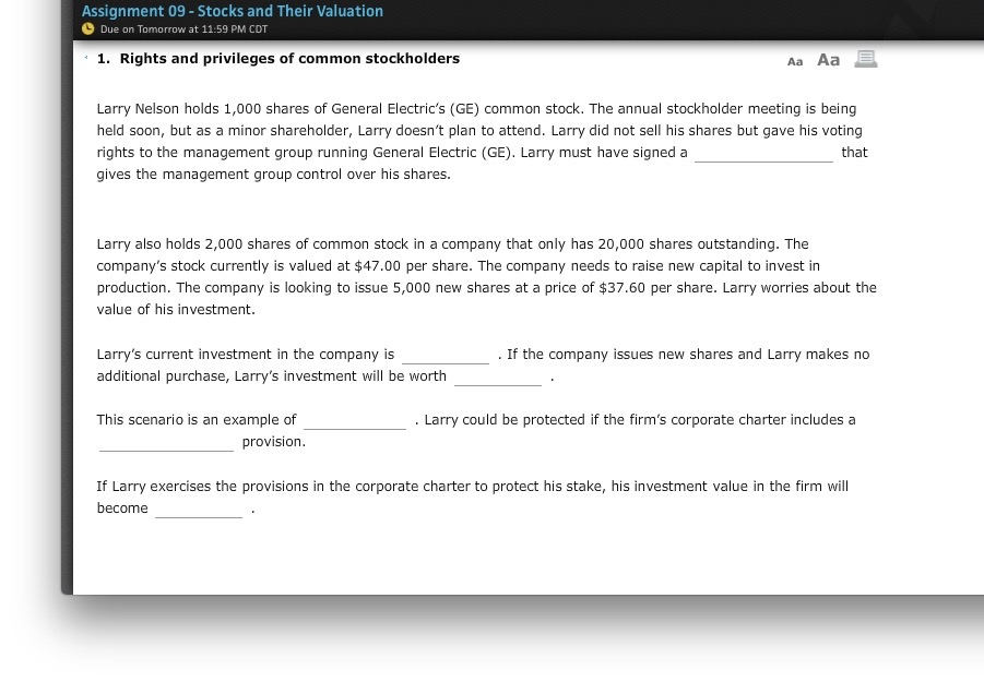 Solved Larry Nelson holds 1,000 shares of General Electric's