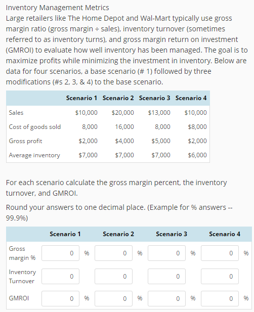 Solved Inventory Management Metrics Large retailers like
