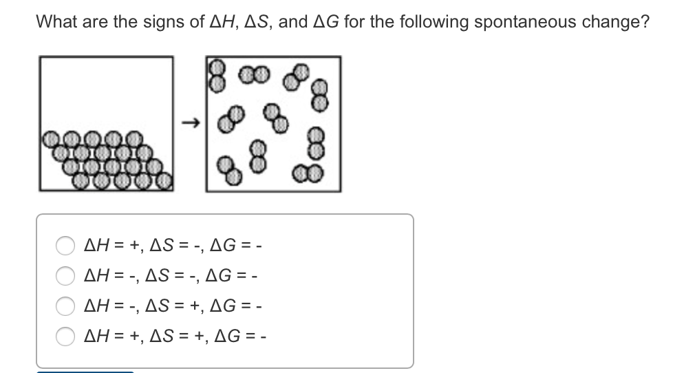 Solved What are the signs of ?H, ?S, and ?G for the | Chegg.com