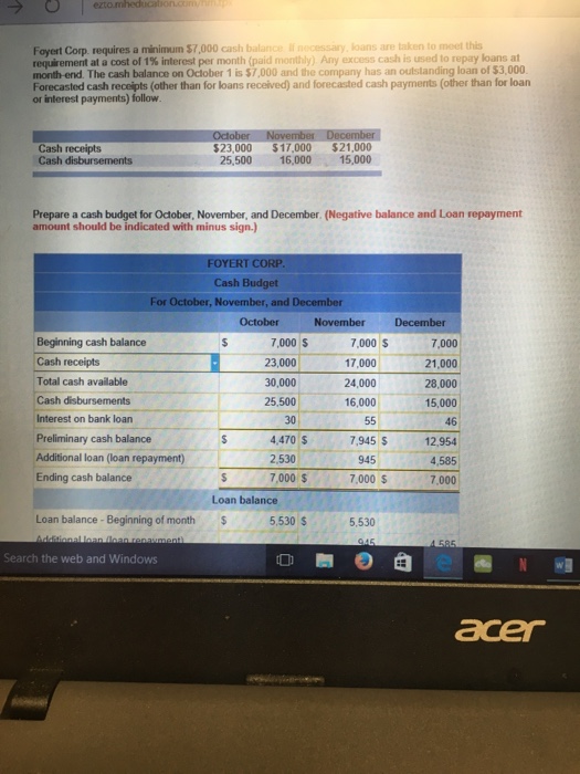 Solved Foyert Corp requires a minimum $7 000 cash balance i Chegg com