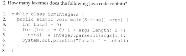Solved How many lexemes does the following Java code | Chegg.com