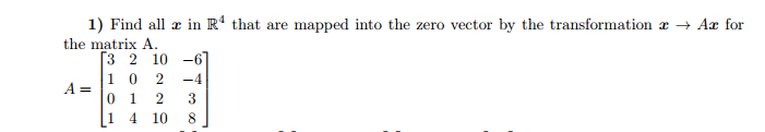 find all x in r4 that are mapped