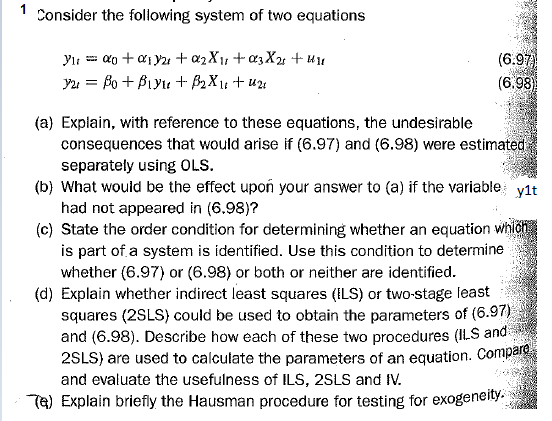 Consider the following system of two equations | Chegg.com