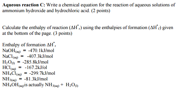 Solved Aqueous reaction C: Write a chemical equation for the | Chegg.com