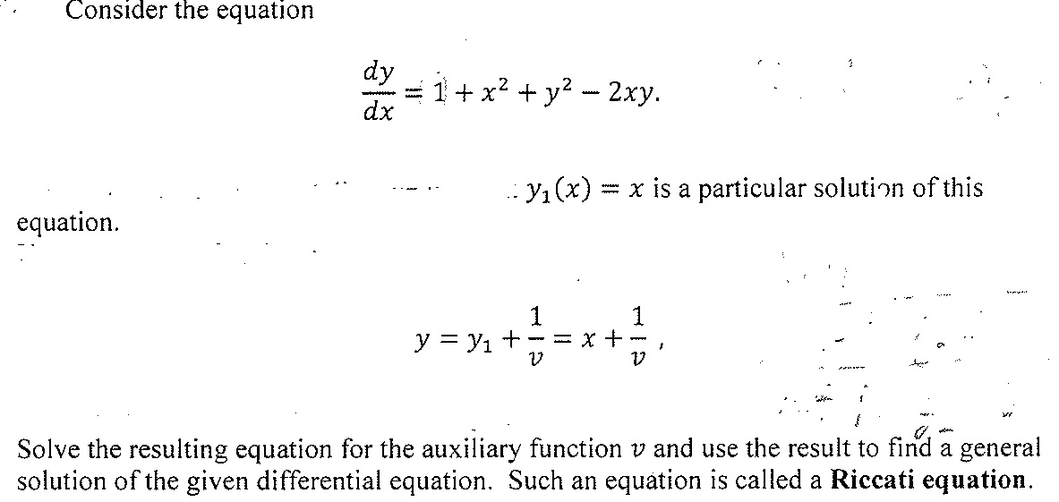 the solution of the equation x 1 x 2 dy