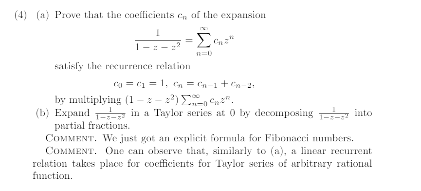 Solved (a) Prove that the coefficients c_n of the expansion | Chegg.com