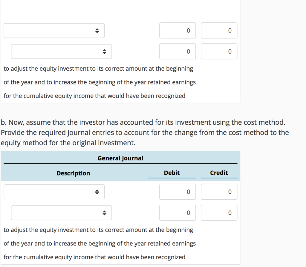 Solved Change from the fair method to the equity method | Chegg.com