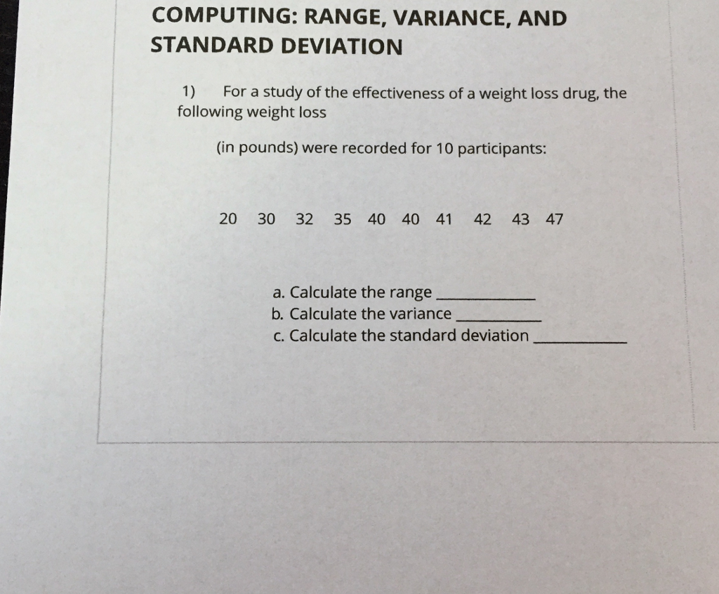 Solved COMPUTING: RANGE, VARIANCE, AND STANDARD DEVIATION 1) | Chegg.com