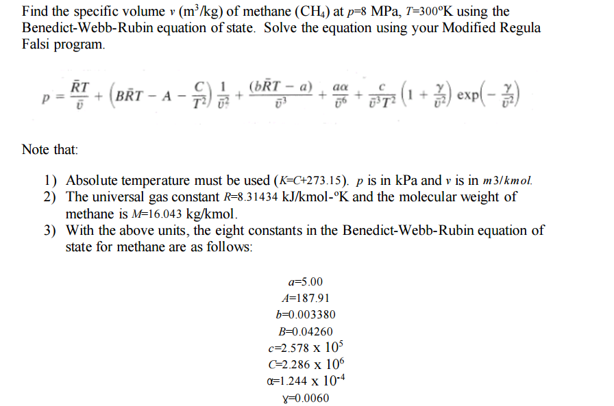 Find the specific volume v (m^3/kg) of methane (CH_4) | Chegg.com