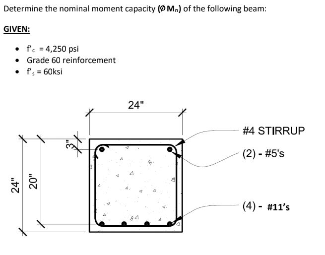 Solved Determine the nominal moment capacity (DMn) of the | Chegg.com