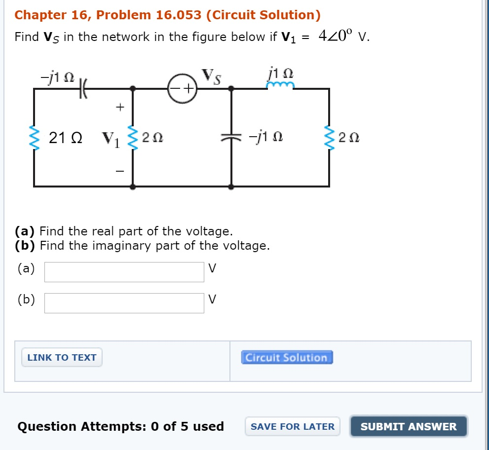Solved Chapter 16, Problem 16.053 (Circuit Solution) Find VS | Chegg.com