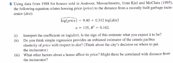 Solved Using data from 1988 for houses sold in Andover, | Chegg.com