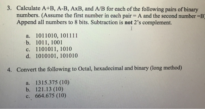 Solved Calculate A+B, A-B, A Times B, And A/B For Each Of | Chegg.com