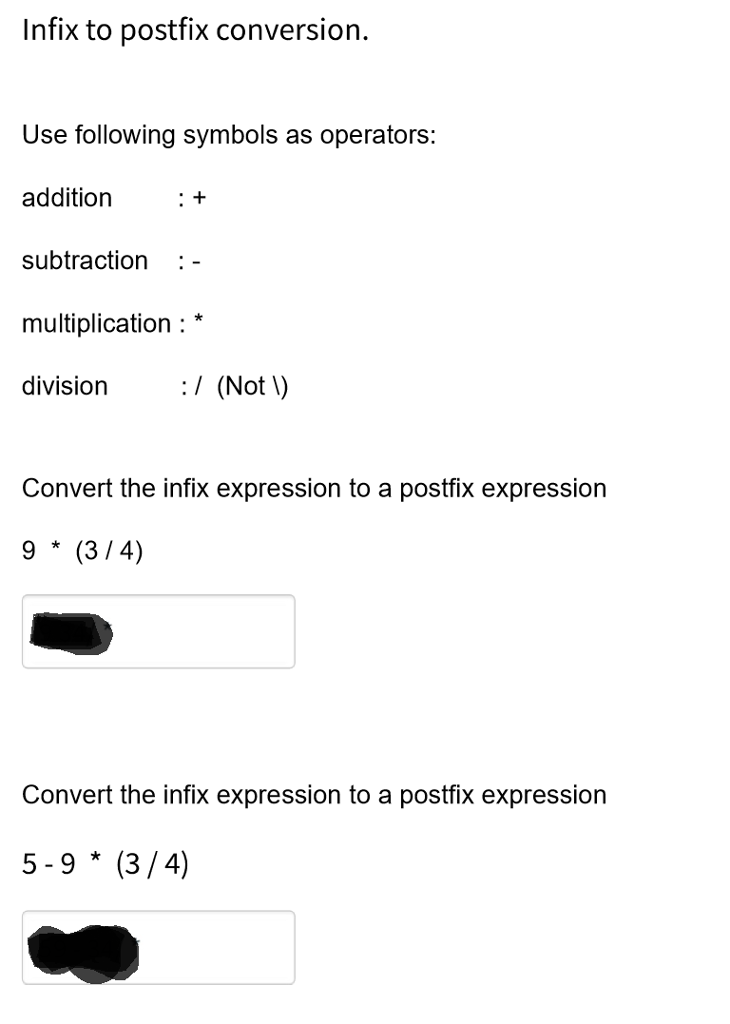 Solved Infix To Postfix Conversion Use Following Symbols As | Chegg.com