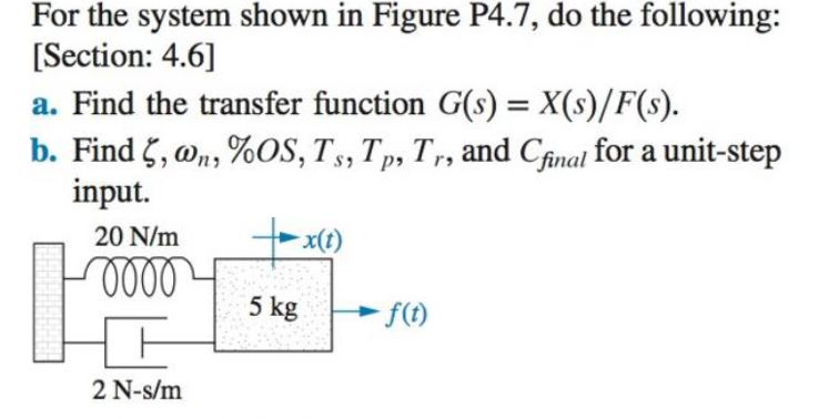 Solved For the system shown in Figure P4.7, do the | Chegg.com
