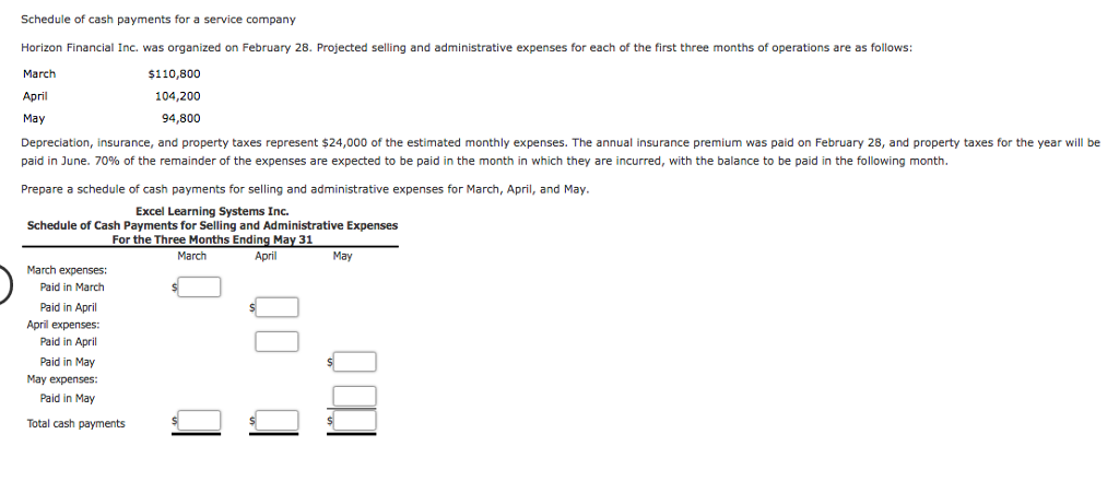 Solved Schedule of cash payments for a service company | Chegg.com