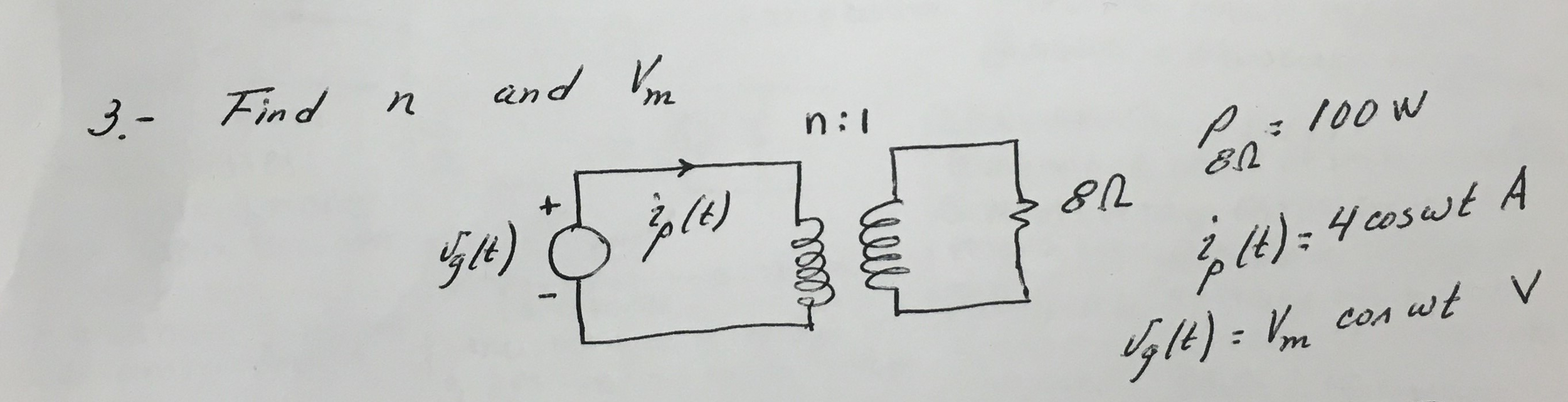 Solved Find N Andv M N 1 P 8 Ohm 100 W I P T 4 Cosw