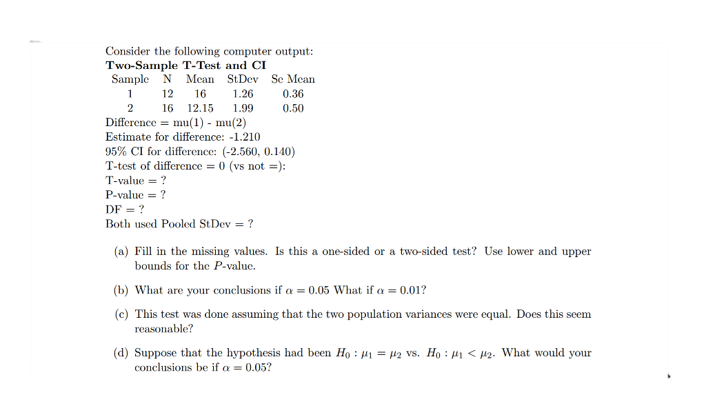 Solved Consider the following computer output: Both used | Chegg.com