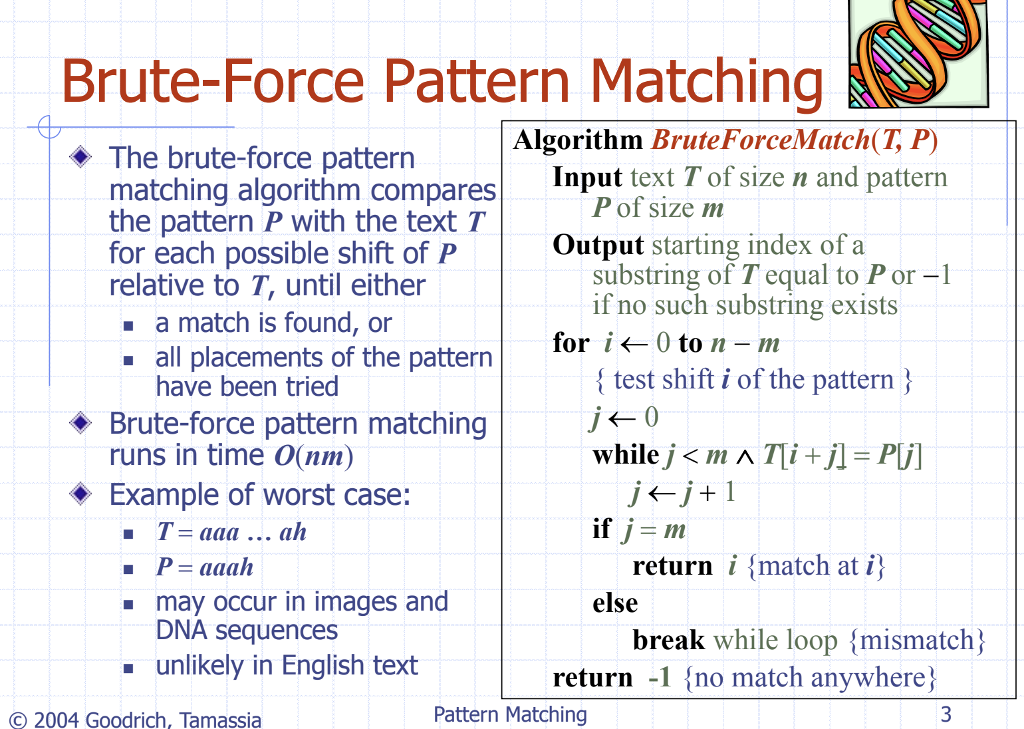 explain about brute force pattern matching algorithm
