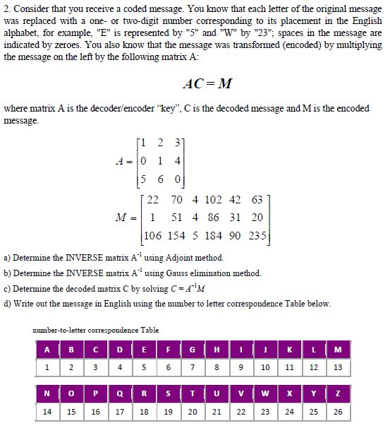 Solved 2 Consider That You Receive A Coded Message You Chegg Solved 2 Consider That You Receive A Coded Message You Chegg
