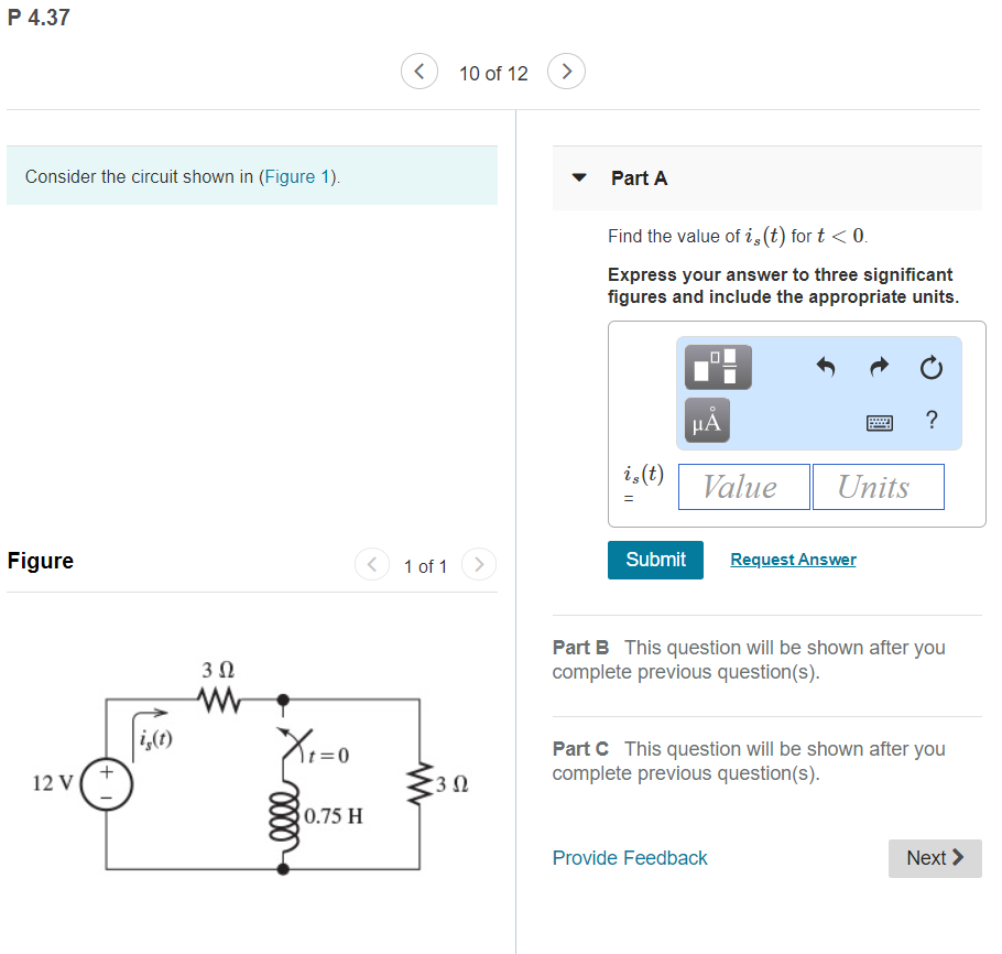 Solved P 4.37 10 of 12 Consider the circuit shown in (Figure | Chegg.com