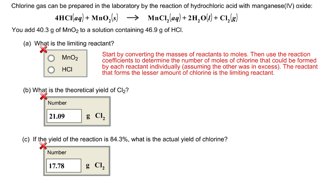 Solved Chlorine gas can be prepared in the laboratory by the
