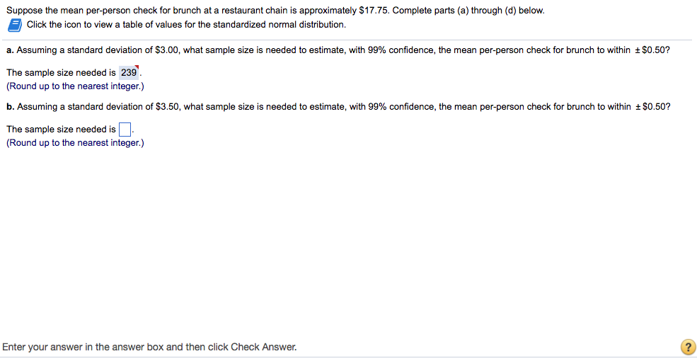 Solved Suppose the mean per-person check for brunch at a | Chegg.com