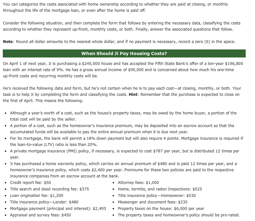 Solved Match the terms associated with housing decisions on