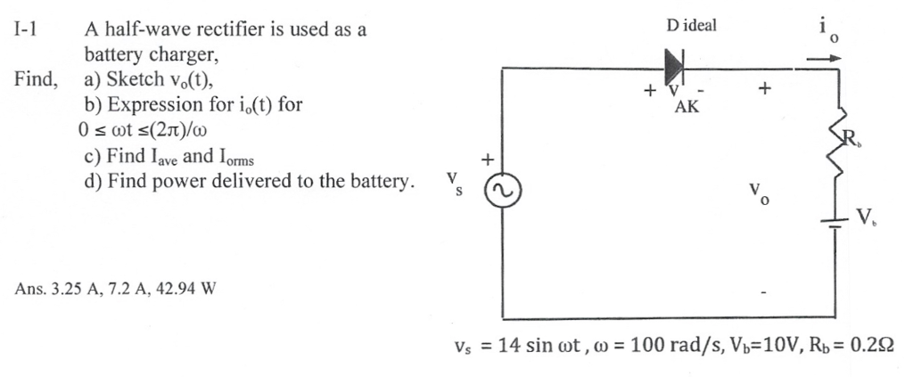 Solved I A half-wave rectifier is used as a D ideal 0 | Chegg.com